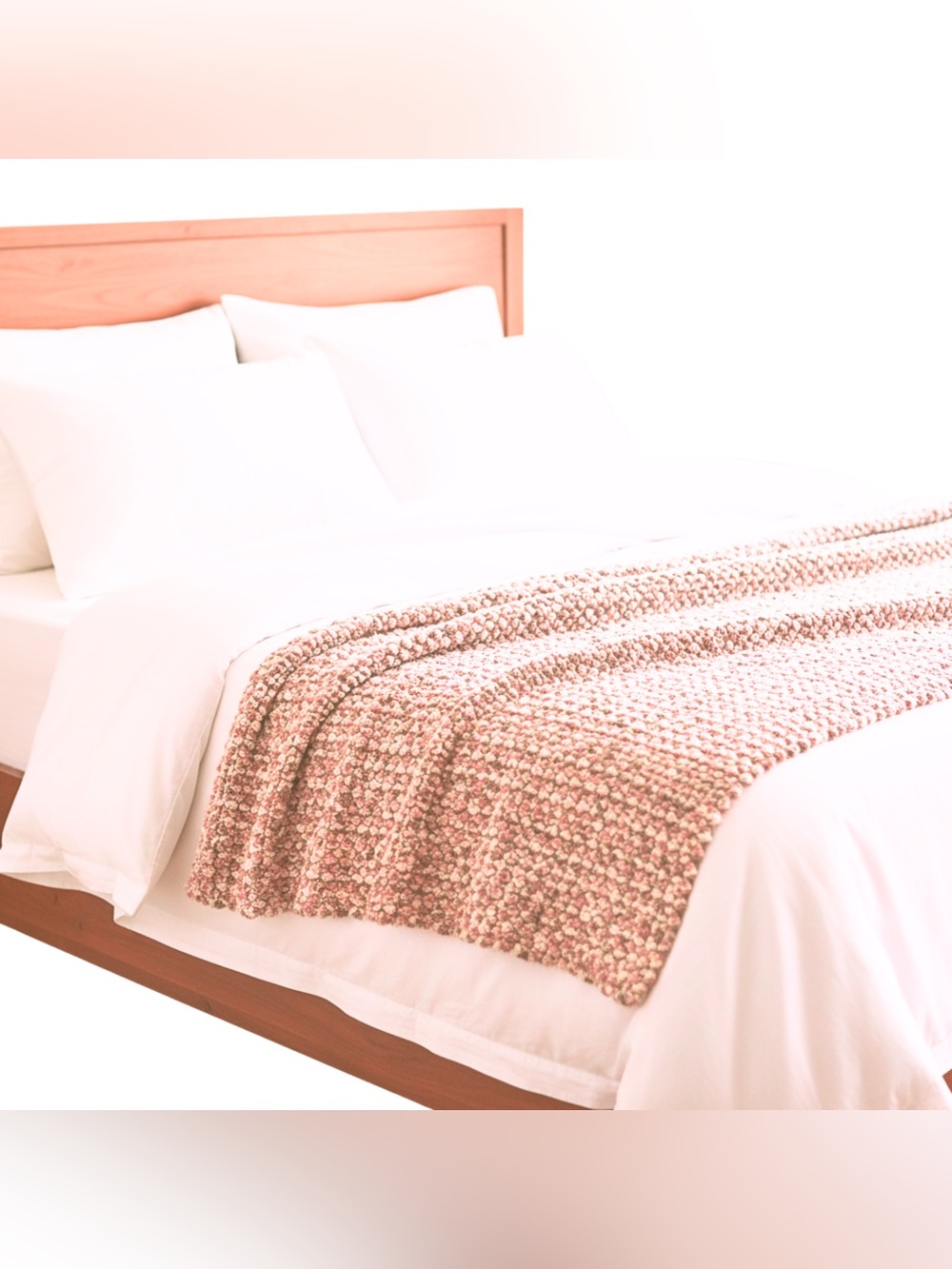 Handmade Crocheted Bed Throw Blanket Vintage Style Coquette Neutral Cream Pink